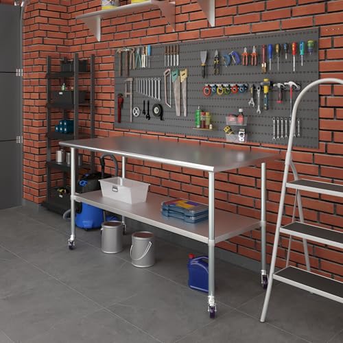 Image of AmGood 72 inch Long x 36 inch Deep Stainless Steel Table with Casters