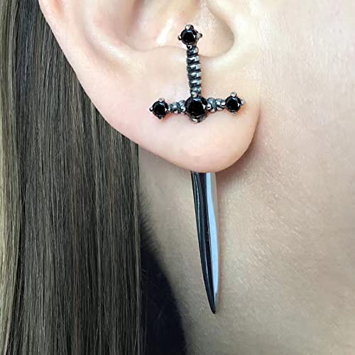 Gothic Sword Earrings for Women Goth Cross Sword Earrings Accessories Red Black Knife Earring Vintage Crystal Stud Earring Halloween Costumes2