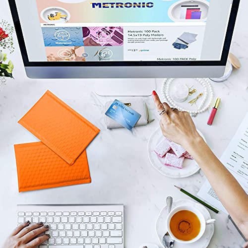 Image of Metronic Bubble Mailers 4x8 Inch 800 Pack Orange Bubble Envelopes | Usable Size 4x7 inch Waterproof Padded Mailing Envelopes for Shipping Jewelry Makeups