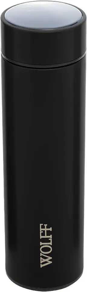 WOLFF - Garrafa Térmica de Aço Inox com Termômetro em Led 500ml Preto - Conserva Bebidas Quentes e Frias