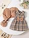 3-4T Toddler Girl Clothes Warming Fall Winter Clothes for Little Girls Trendy Cozy Kids Fashion Set Plaid Dress Outfit Brown Cardigan Cute Bow Checkered Dress Matching Purse 3 Pcs