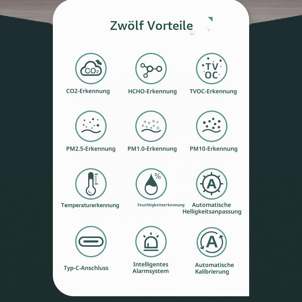 Irfora Tuya WiFi Tragbares Luftqualitätsmessgerät 8in1 PM1.0 PM2.5 PM10 CO2 TVOC HCHO Temperatur- und Feuchtigkeitstester LCD-Farbbildschirm Kohlendioxiddetektor mit Zeit- und Datumsanzeigefunktion