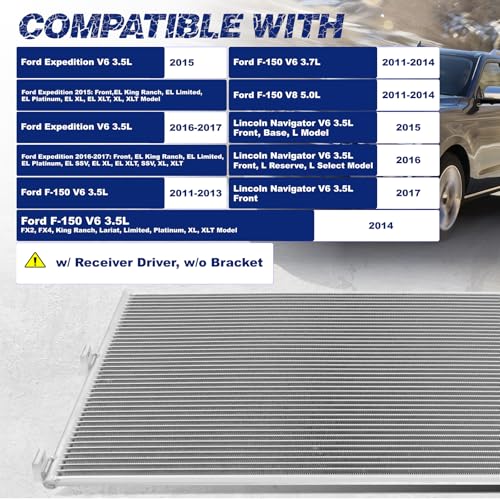 Image of Air Conditioning A /C Condenser Compatible with Ford F-150 Expedition; Lincoln Navigator # 3975, BL3Z19712B, BL3Z19712C, FO3030233