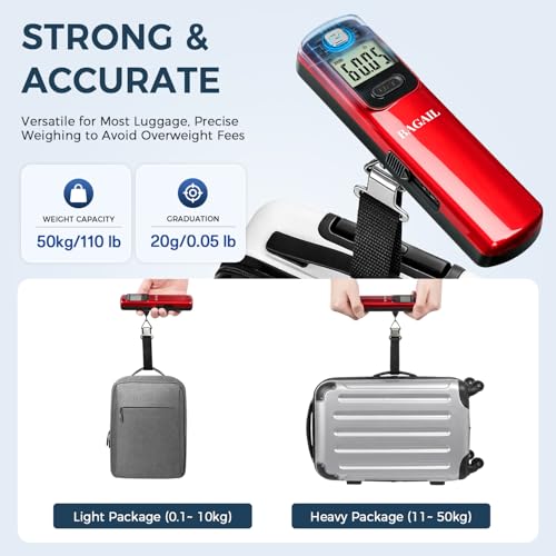 Image of BAGAIL Digital Luggage Scale, 110lbs Hanging Baggage Scale with Backlit LCD Display, Portable Suitcase Weighing Scale, Travel Luggage Weight Scale with Hook, Strong Straps for Travelers