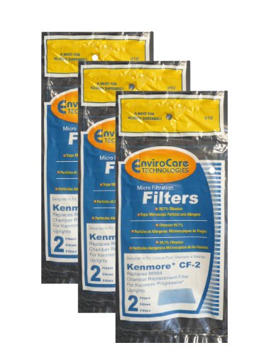 (6) Kenmore CF2 Foam Safety Vacuum Filters, Upright, Progressive Vacuum Cleaners, 86884, 20-86884C