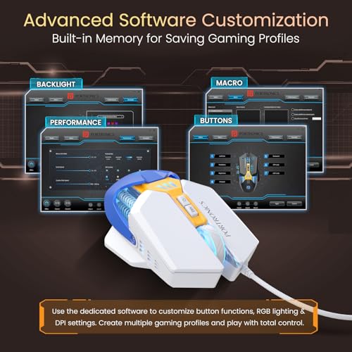 Image of Portronics Vader 2.0 Wired Gaming Mouse with 7 Programmable Button Control, Adjustable DPI Upto 7100 Gaming Grade, 10 Million Clicks, RGB LED Lights, Ultra-Responsive 7000fps,1.5M Cable (White)