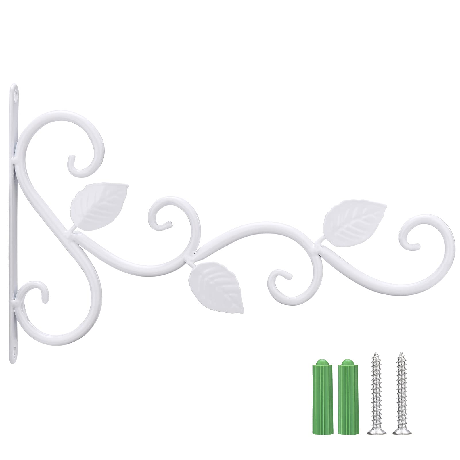 ZYLLZY 2 Pack 12 Inches Wall Hook Hanging Plant Bracket,Metal Planter Hook Wall Mounted Elegant Decorative Hanger Hook with Screws for Bird Feeder Wind Chime Lantern, Leaf - Spray Paint White