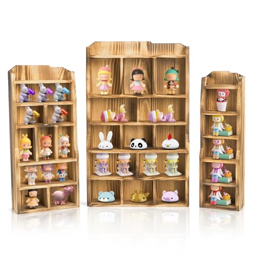 YIMITEE 3 Pack Wood Shadow Box with 27 Compartment 16 x 10 x 2.5 Rustic Cubby Display Shelf Wall-Mounted Freestanding Floating Shelves Decorative Collection Display for Figures Curio