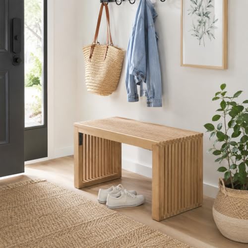 Image of SwallowLiving Solid Wood Entryway Bench 30 inch Farmhouse Dining Room Slatted