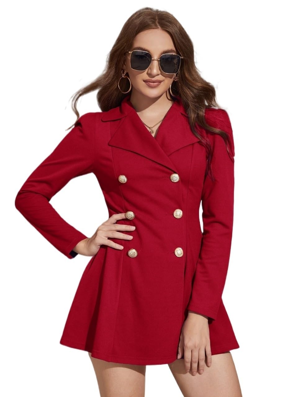 Womens Lightweight Work Office Blazer Jackets Collar Double Breasted Blazer Dress