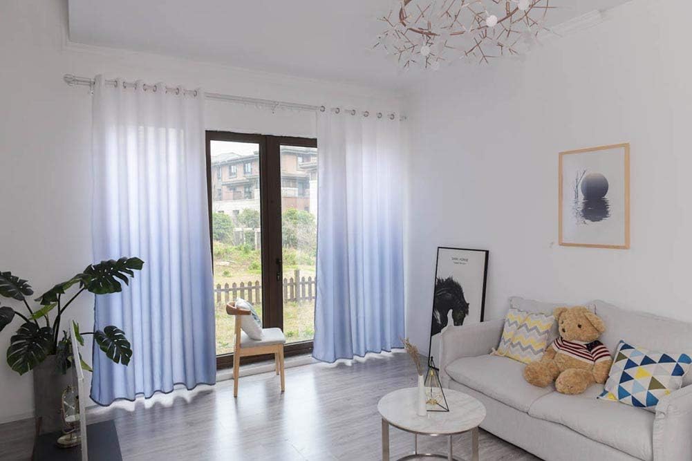 BOYOUTH Gradient Color Wood Grain Cloth Fabric Curtains with Grommets Top,Thermal Insulated Room Darkening Noise Reducing Panels Window Drapes,2 Panel Set,39W x 106L Inches,Grey and White