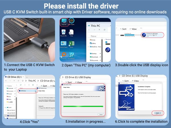Step-by-step guide for installing the KVM switch driver from a virtual drive