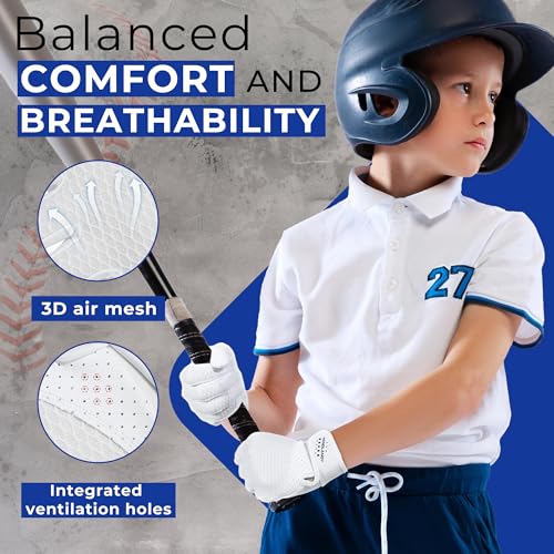 Image of HANDLANDY Baseball Batting Gloves for Adult Youth, Grip Breathable Softball Batting Gloves Fit Men Kids Boys Girls