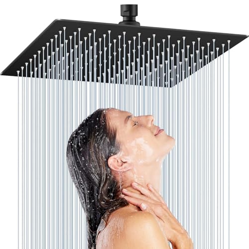 Kezidhp Soffione Doccia 12 Pollici/30 cm Docce Fisse in Acciaio Inossidabile 304 con ugelli anticalcare Soffione Doccia Quadrato 30 x 30cm, Installazione a Soffitto con doccia soffione a pioggia