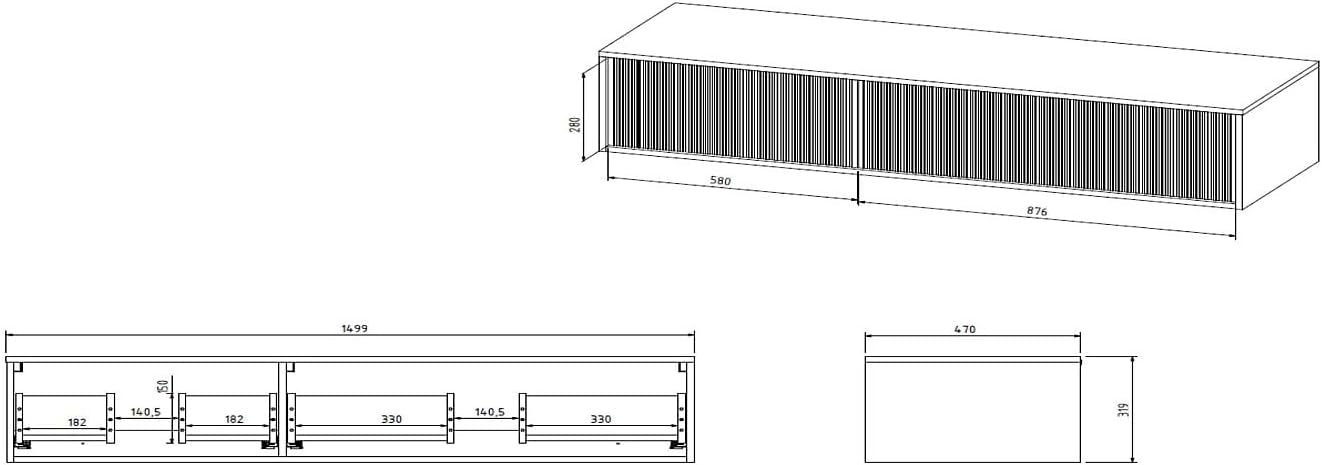 Vente-unique ARNEGA 150 cm Wall-Mounted Vanity Unit with both drawers open, revealing the storage space.