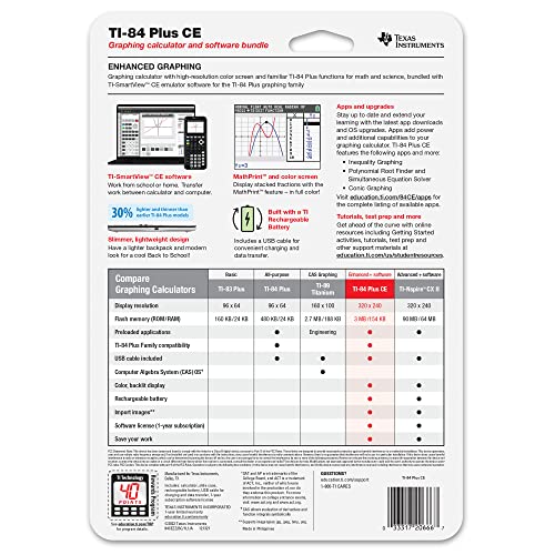 Image of Texas Instruments TI-84 Plus CE Graphing Calculator, Totally Teal | Color Screen, Built-in Apps, Included Software, Test-Permitted, for Math, Science and Finance | Signature Series Bundle
