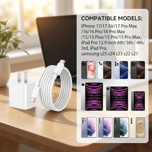 Image of 20W Charger with Type C to C Cable (MFi-Certified) for iPhone Charger with Nylon Braided Cable Compatible with iPhone17,16,15,Air Pro Max Plus Series, iPad & Other Devices