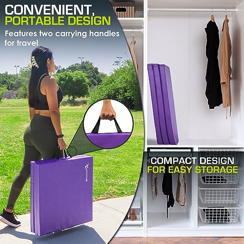 Prosourcefit PS-1948-TFM-PURPLE Tri-Fold Folding Thick Exercise Mat 6’X2’ With Carrying Handles For Mma, Gymnastics thumb #4