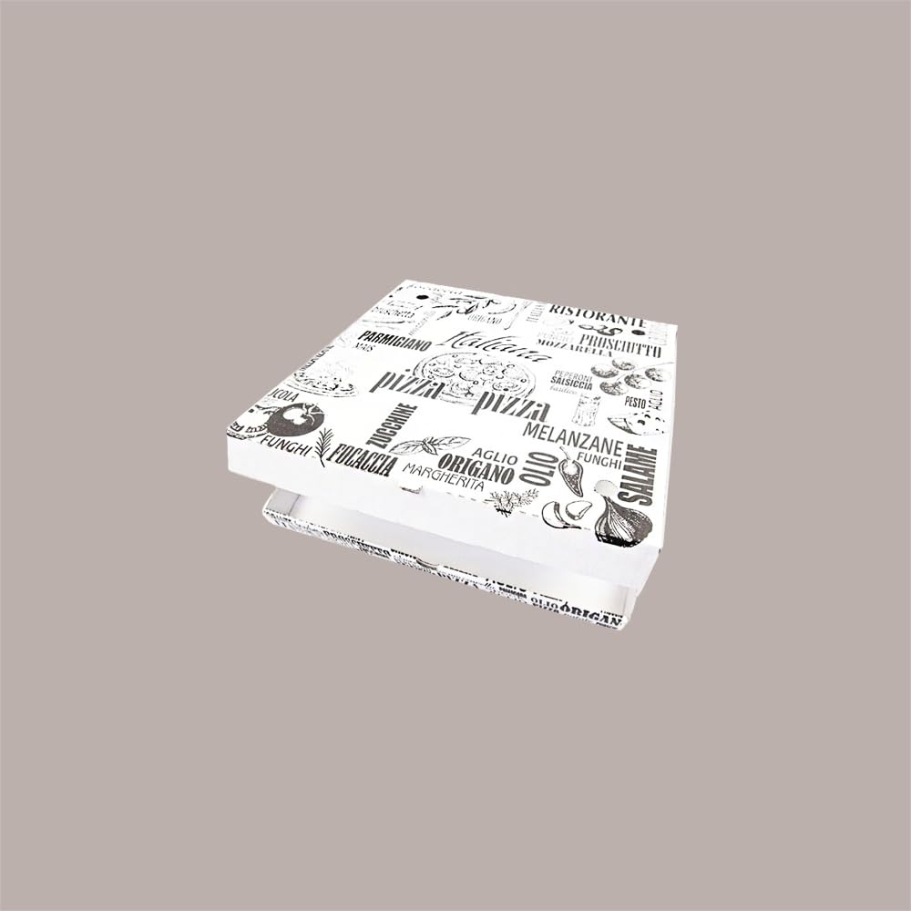 Lucgel Lot de 25 boîtes à pizza à emporter, blanc, vintage, 33 x 33 x 3 cm | Carton blanc, style vintage