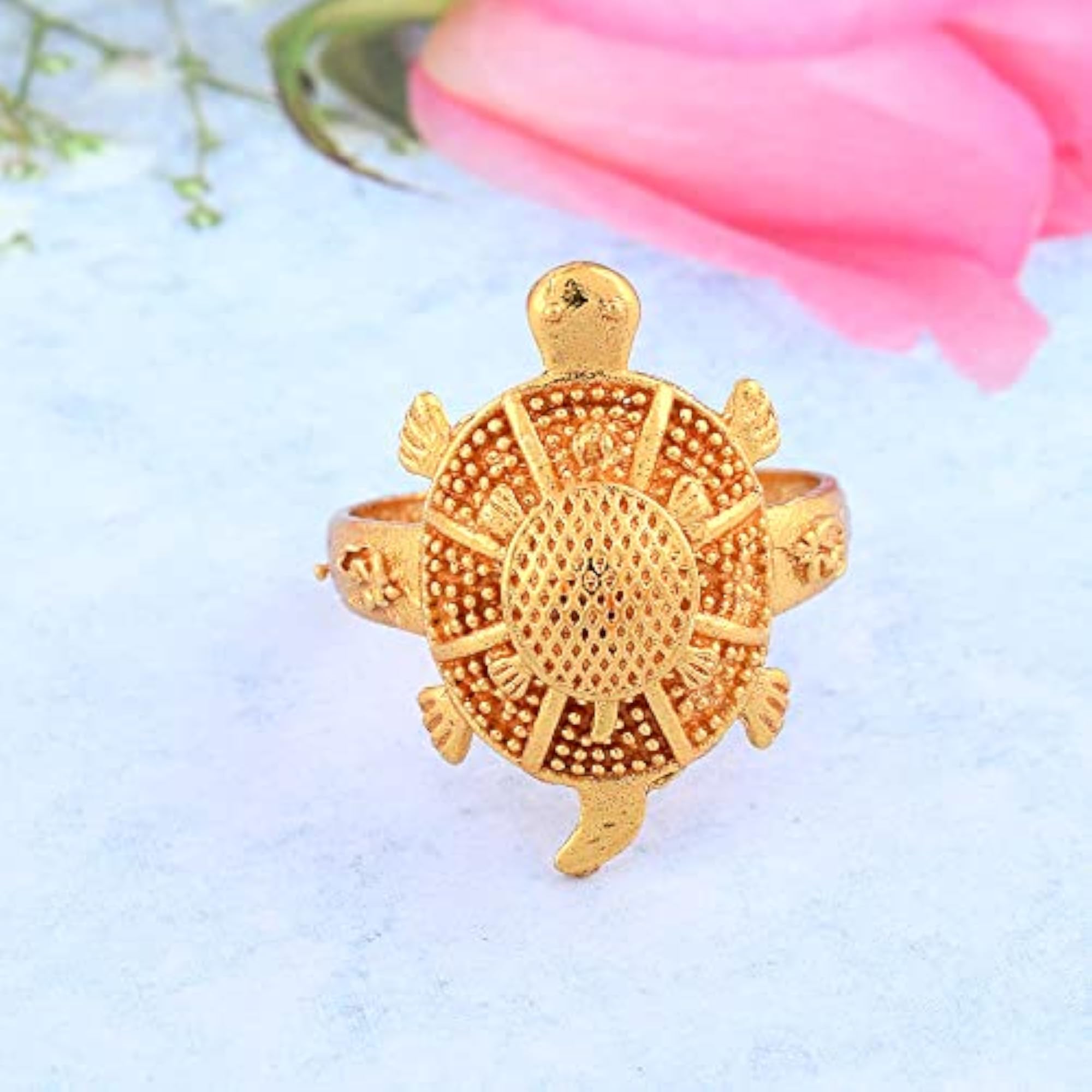 Gold Plated Tortoise Shape Vaastu Fenghui Hand Crafted Ring