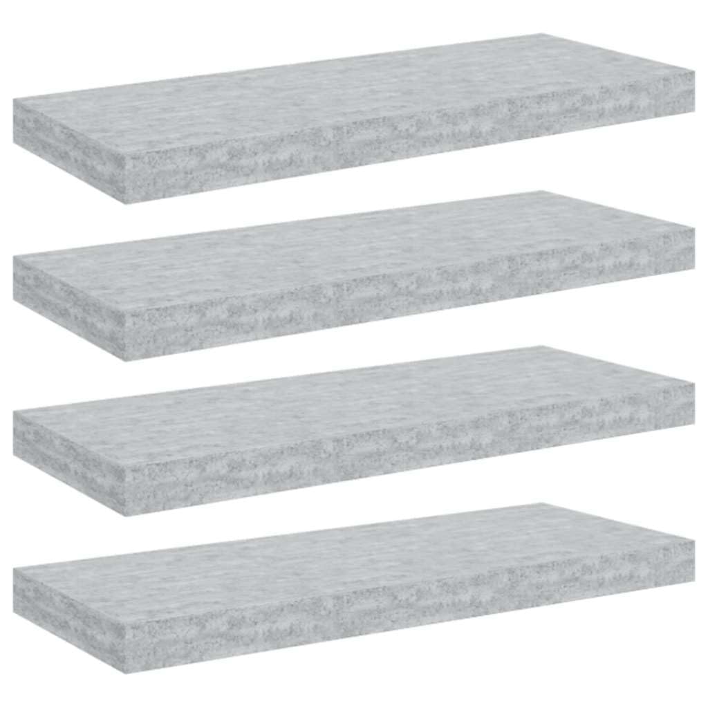Zestaw 4 półek wiszących, szary beton, 60 x 23,5 x 3,8 cm, płyta MDF, niewidoczne mocowanie na ścianie, nowoczesny design do salonu, sypialni i biura