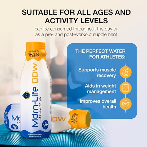 Image of •Mdrn-Life Deuterium Depleted Water, Purified Bottled Water, DDW as Low as 5-PPM, 9.5 pH Alkaline, No Additives or Chemicals, Pack of 12 (500 ml each) (Plastic Bottle)