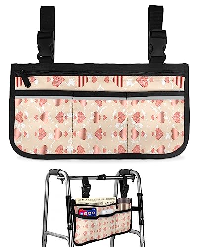 Love Heart Wheelchair Side Bag Walker Bag, Valentines Mother's Day Wheelchair Accessories Armrest Pouch, Organizer Storage Bag for Walkers, Rollators, Scooters, 7.3''x13''