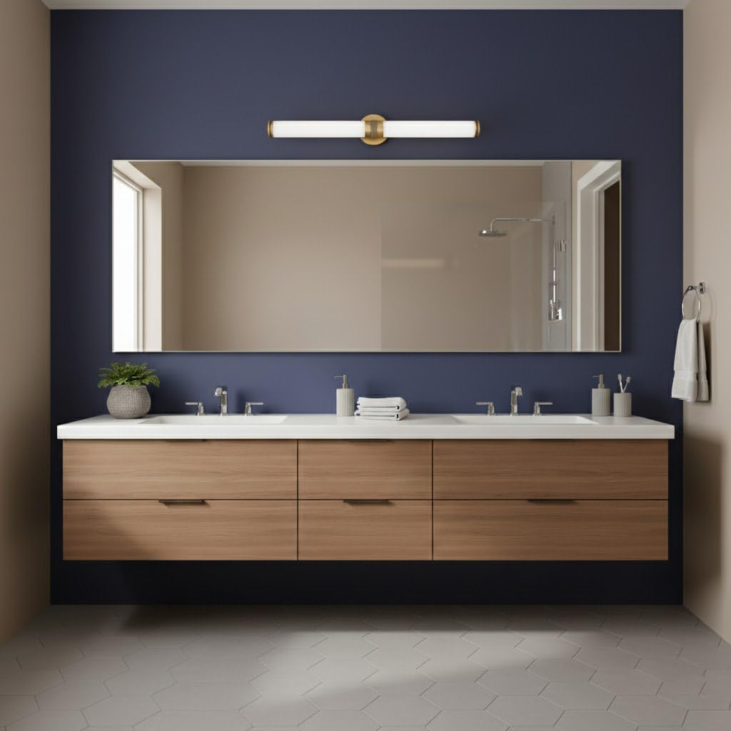 Hinkley Remi 5074CR Integrated LED 53W Bathroom Vanity Fixture with Etched White Glass, 32.75-inch, Etched White Glass, Champagne Bronze