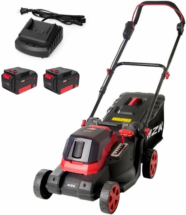 MZK 40V 16” Cordless Electric Push Lawn Mower,with 6-Position Height Adjustment,Compact and Lightweight Battery Powered Lawn Mower (2 * 4AH Batteries & Fast Charger Included)