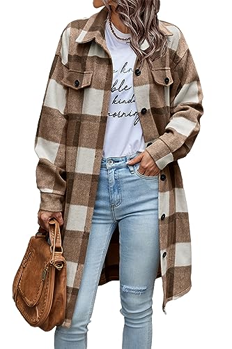 Image of PRETTYGARDEN Womens Plaid Shacket Jacket Flannel Shirts
