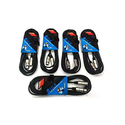  Proel BULK250LU10 - Set da 5 Cavi audio bilanciati professionali con connessioni Cannon XLR 3P Maschio a Cannon XLR 3F Femmina da 10mt, Nero (BULK250LU10-10mt - 5 Unità)