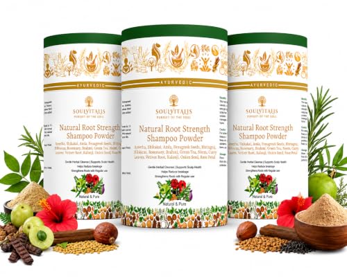 Image of Natural Root Strength Shampoo Powder | Ayurvedic Herbal Hair Cleanser for Hair Fall Control & Stronger Hair Roots | Sulphate & Paraben Free Herbal Shampoo Powder with Rosemary, Hibiscus & Bhringraj | For Men & Women | 600g (Pack of 3)