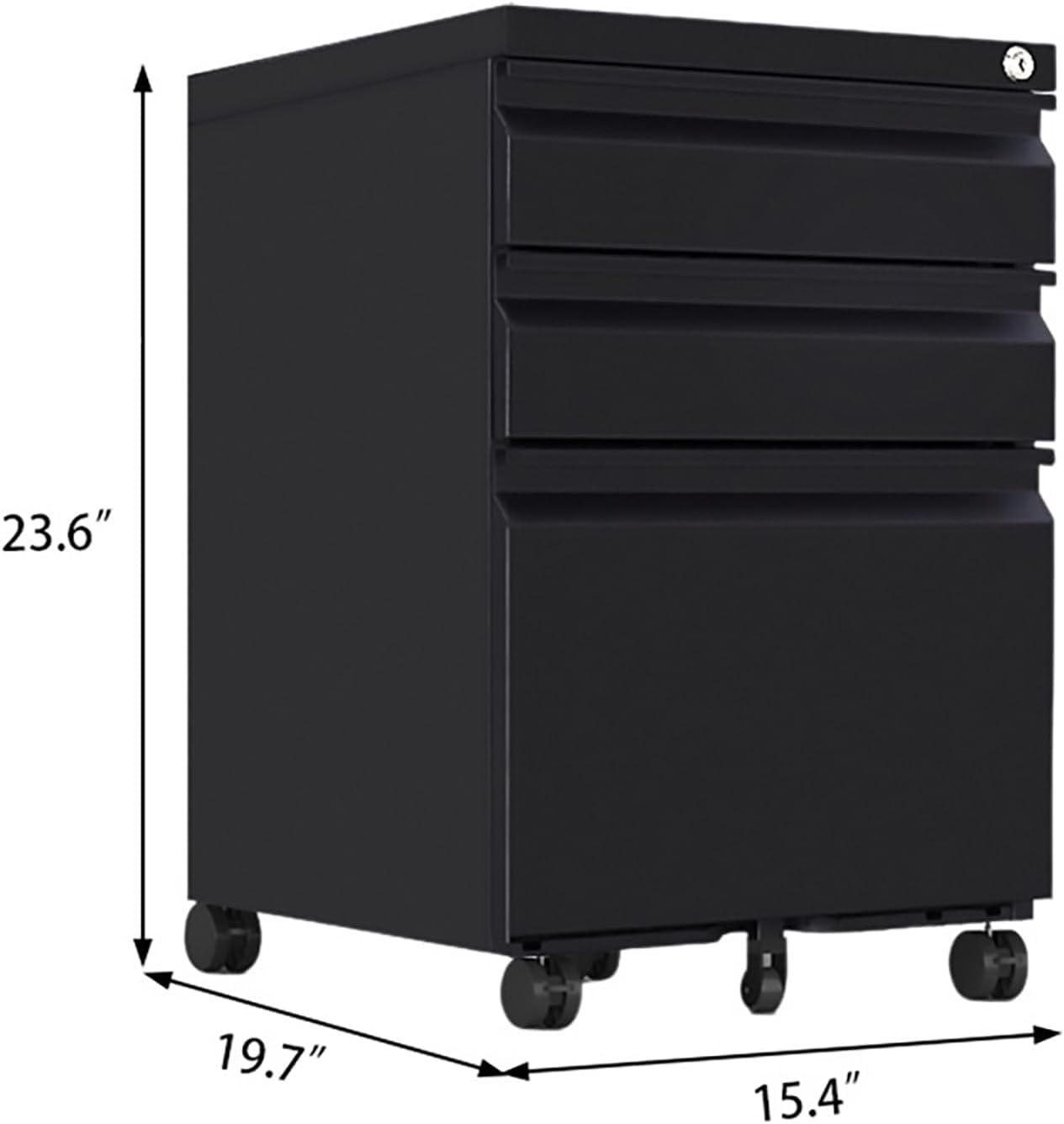 3 Drawer File Cabinet with Wheels, Metal Filing Cabinets for Home Office with Lock, Under Desk Drawer Organizer Fully Assembled, Fits Letter, A4, Standard Sizes (Black, 23.6*15.4*19.7)