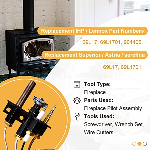 69L17, 69L1701, J4117 Natural Gas Pilot Assembly, Compatible With Lennox, Ihp, Serefina, Superior, Astria Vent Fireplace, With Flame Sensor #TOP1