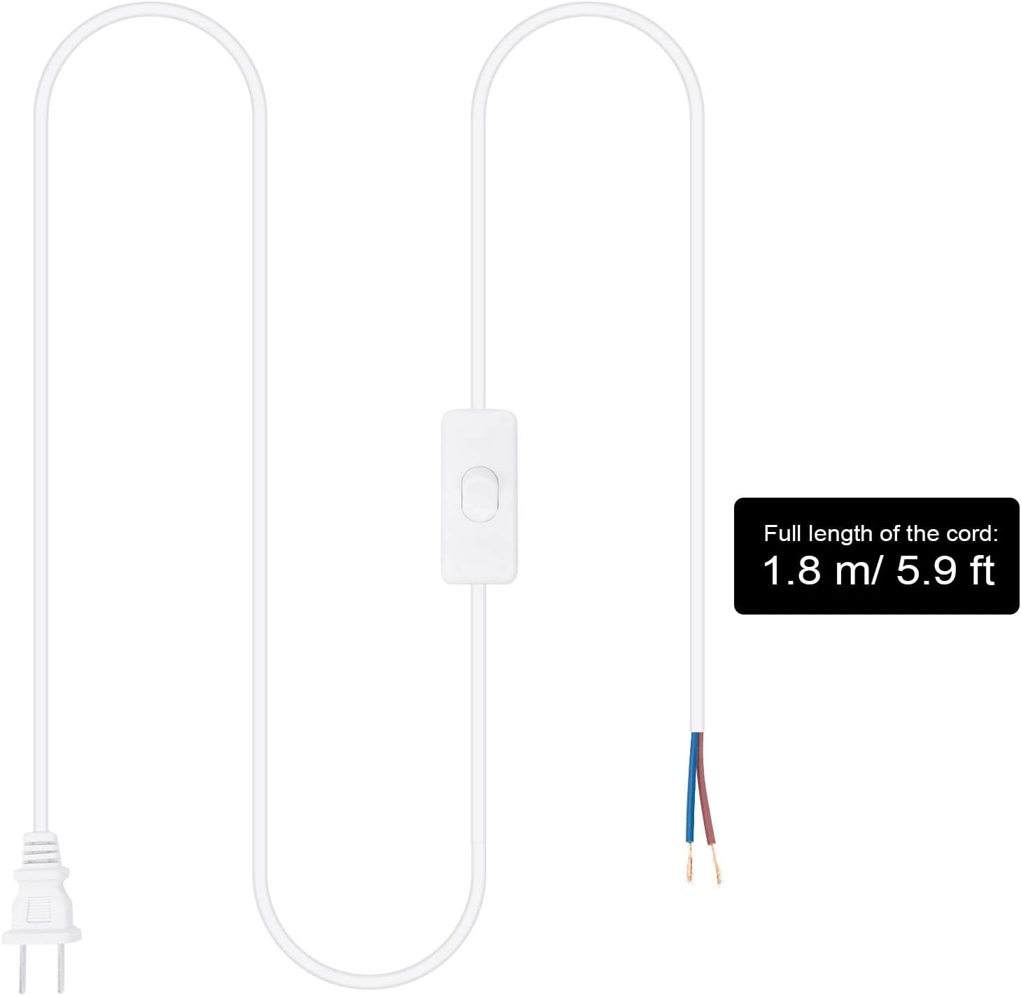 10 Packs Lamp Cord with Plug and Switch Lamp Cord Set Lamp Switch Cord Pure Copper Extension Cord Lamp Cord Replacement Stripped Ends Ready for Wiring,110-220v, 50W, 6 feet/1.8m, White