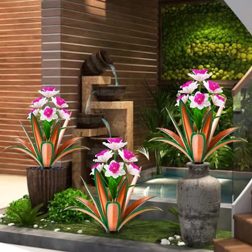 Image of TOMBABY Huge Metal Agave Plants Outdoor Decoration Outdoor Garden Decorated with Flowers Mexican Yard Art Plant Garden Gift(red 2 Pack)