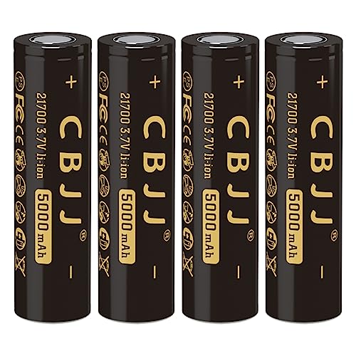 CBJJ 21700 Rechargeable Battery 3.7V 21700 Battery 5000mAh Flat Top High Capacity Battery for Flashlight, 4 Pack