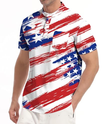 Polos de golf para hombre, camisa henley sin cuello, manga corta con bolsillo miniatura 1