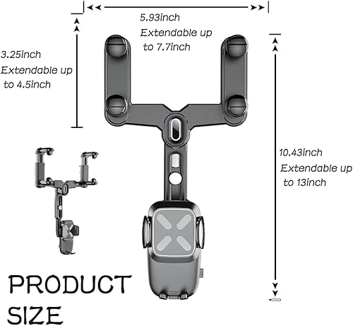 Miniatura 2 de OFBAND Soporte para teléfono con espejo retrovisor, soporte para teléfono con espejo retrovisor retráctil y giratorio de 360, soporte universal