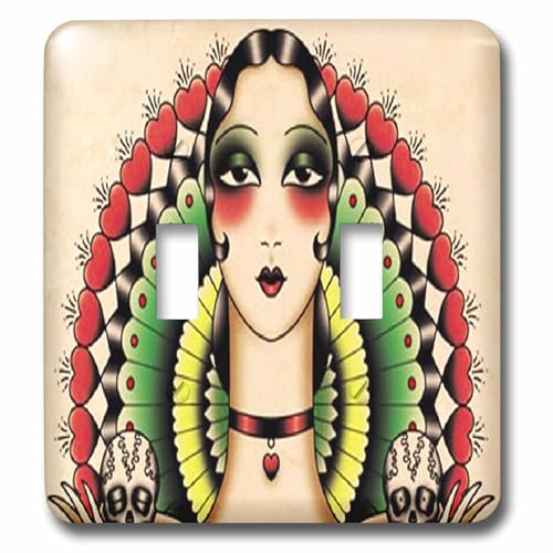 Mexican Art Deco Lady interruptor doble de pared con diseño calaveras 3dRose 2