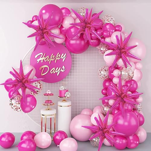 Image of TONIFUL 4 Pcs Explosion Star Balloons Hot Pink Foil Balloon Party Decor | 22 Inch Large Mylar Star Balloon for Girls Women Birthday Wedding Bridal Shower Baby Shower Anniversary Photo Booth Supplies