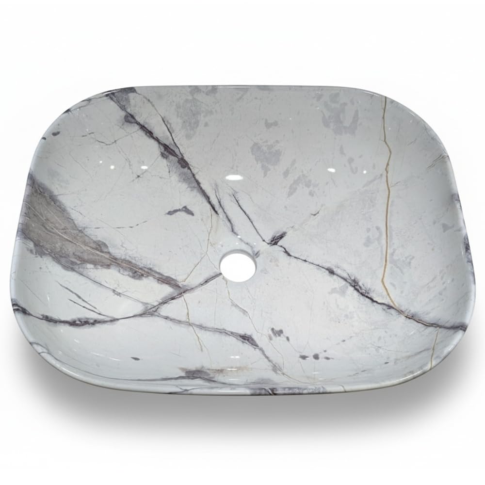 Astini White Marble Luxe Calacatta Marble Effect Ceramic Counter Top Basin A101