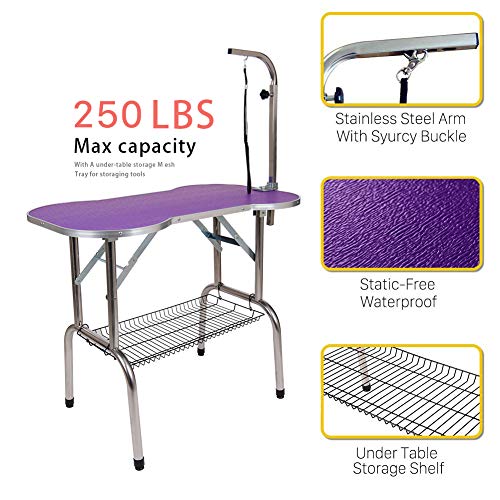 Polar Aurora Pingkay Heavy Duty Stainless Steel Pet Professional Dog Bone Pattern Foldable Grooming Table W/Adjustable Arm & Noose & Mesh Tray (32”) #TOP2