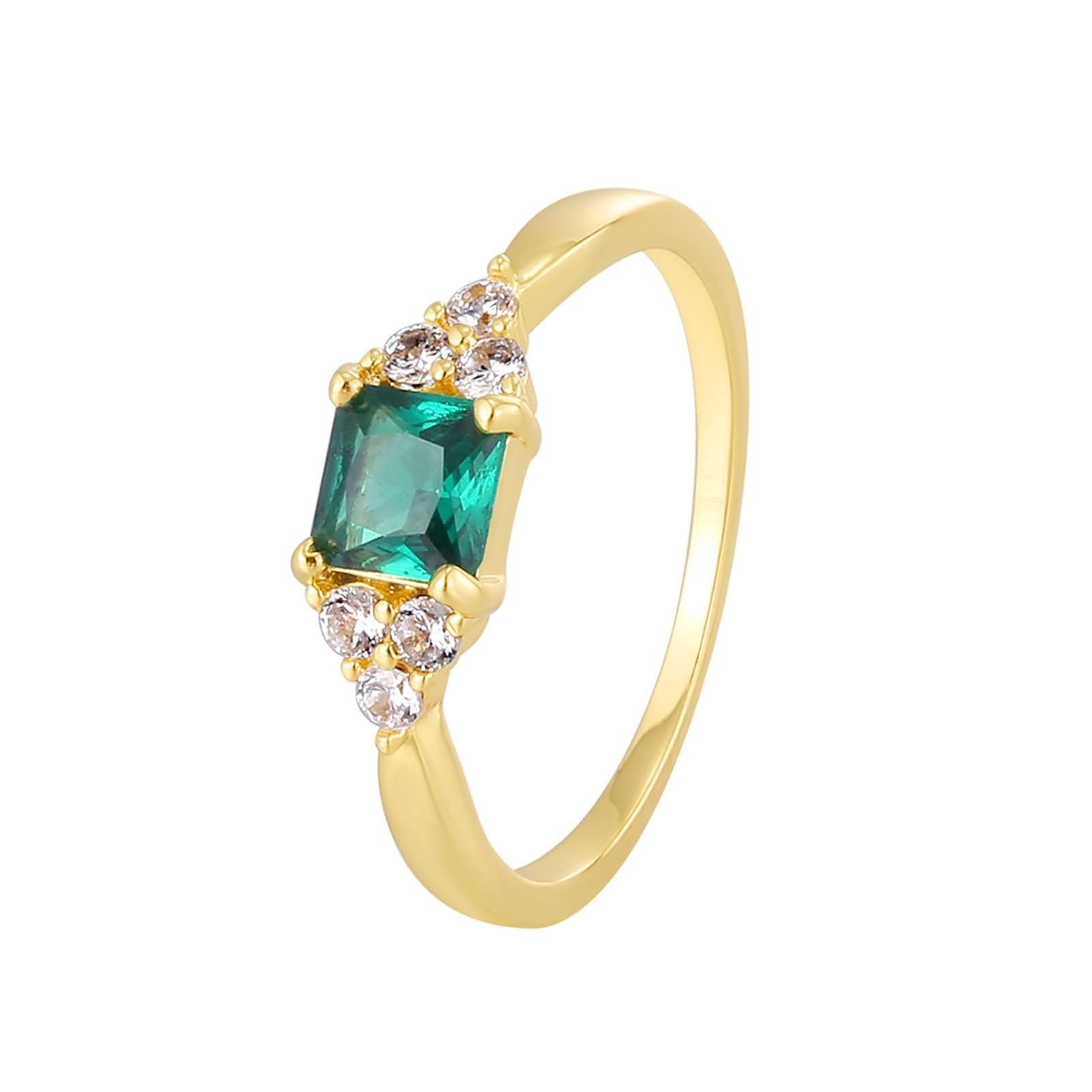 Anello Oro Donna 9K/14K/18Kt 375/585/750,Piazza con Smeraldo Sintetico e Moissanite Anello Donna Matrimonio Oro
