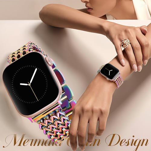 Image of Metal Band Compatible with Apple Watch Bands for Women 40mm 41mm 42mm 38mm 44mm 45mm 46mm 49mm, Dressy Stainless Steel Link Bracelet, Designer Strap for iWatch Series 11 /SE /10 /9 /8 /7 /6 /5 /4 /3 /2 /1 /Ultra