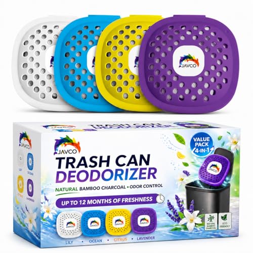Image of Trash Can Deodorizer & Odor Eliminator 4 in 1 - Garbage Can Deodorizer, Activated Charcoal Stick-On Odor Absorber for Garbage Cans = Up to 12 Months Freshness