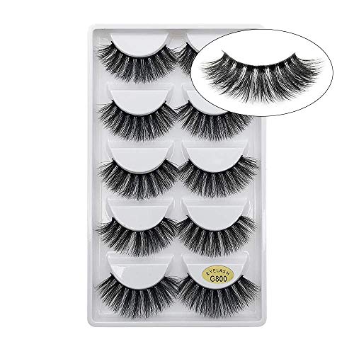 Lakkio 5 Pairs Pure Mink Hair Eyelashes 3D Eyelashes Extension Natural Dense False Eyelashes Handmade Lashes Set