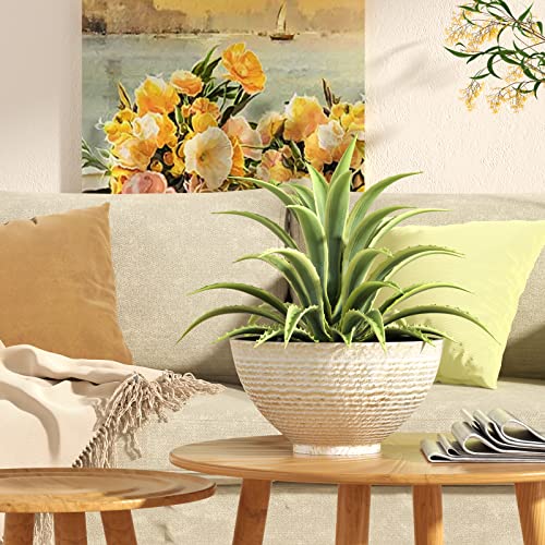 Qcqhdu 2 Pack Bowl Planter,13 Inch Large Shallow Planter Pot Garden Planters Marble Texture Fish Bird Bath Bowl Indoor Outdoor Flower Pot For Succulent Herb #TOP6