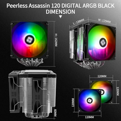 Image of Thermalright Peerless Assassin 120 Digital ARGB Black CPU Air Cooler, Digital Screen Top Cover,6 Heatpipes Computer CPU Cooler, for AM4 /AM5,Intel LGA1700 /1851 /1150 /1151 /1200, PC Cooler-Black ARGB