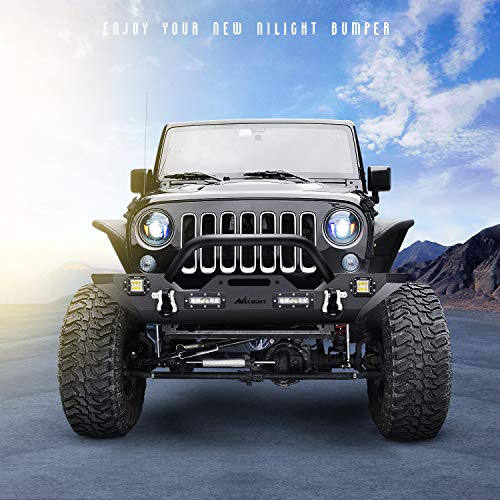 Image of Nilight Front + Rear Combo Compatible for 2007-2018 Jeep Wrangler JK,Rock Crawler Bumper with Hitch Receiver & Nilight Upgraded LED Lights Off Road Textured Black